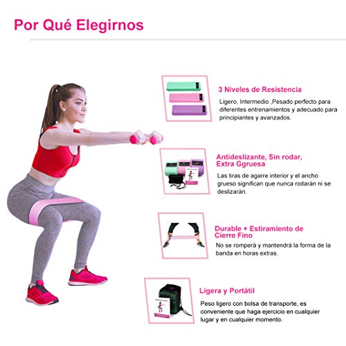 SSAWcasa Bandas de Resistencia Glúteos Bandas Elasticas Fitness con 3 Niveles Ejercicios en Piernas Glúteos y Brazos 3 Bandas de Tela para Yoga, Pilates Crossfit Estiramientos Fuerza de Cadera