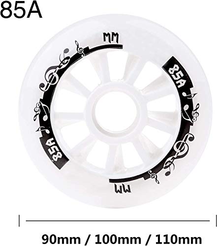 SSCYHT Ruedas de Repuesto para Patines 85A 90 Mm 100 Mm 110 Mm, Patinaje de Velocidad Ruedas de PU Ruedas de Goma para Exteriores e Interiores, 8 Piezas,Blanco,100 MM