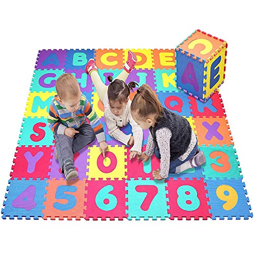 Star Ibaby Alfombra Puzzle Bebé 36 Piezas - 195x195 cm - Espuma XPE Ecologica - No tóxica - Modelo Letras/Numeros.