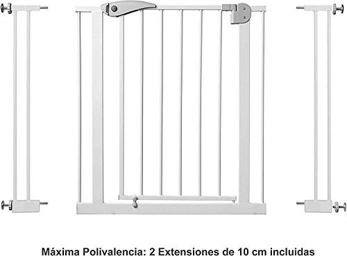 Star Ibaby - Barrera de Seguridad de niños para puertas y pasillos - Color blanco - Máxima Polivalencia de 65 a 95 cm - Incluye 2 Extensiones de 10 cm - Incluye Kit para Barandilla