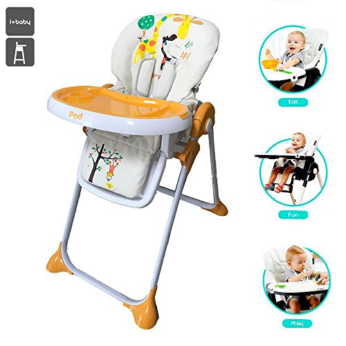 Star Ibaby Pod Giraffe - Trona para Bebes Reclinable, Altura Regulable en 6 Posiciones, Doble Bandeja Extraible, Blanco