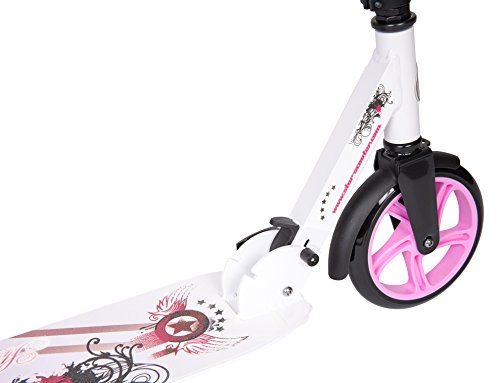 STAR SCOOTER Patinete Patineta Scooter Plegable XXL para niños y niñas a Partir de 6-7 años y Adultos para Ciudad | 205 mm Edición mas Ancha, con más Espacio para los pies | Blanco & Lila