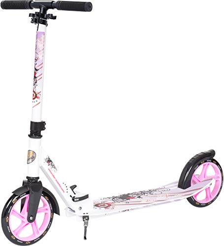 STAR SCOOTER Patinete Patineta Scooter Plegable XXL para niños y niñas a Partir de 6-7 años y Adultos para Ciudad | 205 mm Edición mas Ancha, con más Espacio para los pies | Blanco & Lila