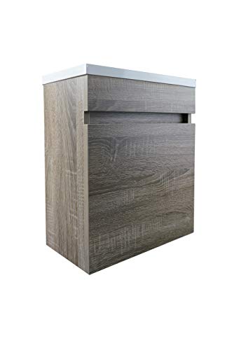 STARBATH PLUS Conjunto Mueble de Baño Suspendido MDF Lavabo Resina Espejo (Marron Nogal, 40 x 22 cm)