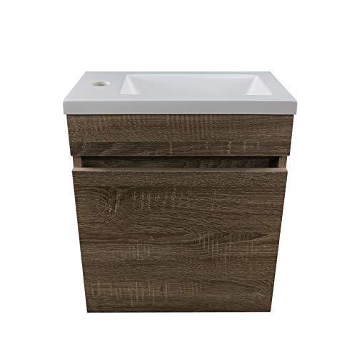 STARBATH PLUS Conjunto Mueble de Baño Suspendido MDF Lavabo Resina Espejo (Marron Nogal, 40 x 22 cm)