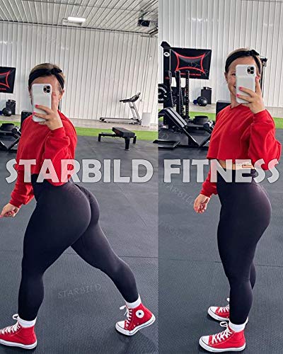 STARBILD Leggings Mallas Fitness Pantalones Deportivo de Mujer Cintura Alta Elástico Push Up para Training Yoga Pilates #Booty-Negro S