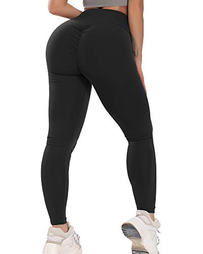 STARBILD Leggings Mallas Fitness Pantalones Deportivo de Mujer Cintura Alta Elástico Push Up para Training Yoga Pilates #Booty-Negro S