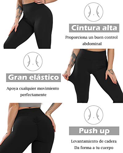 STARBILD Leggings Mallas Fitness Pantalones Deportivo de Mujer Cintura Alta Elástico Push Up para Training Yoga Pilates #Booty-Negro S