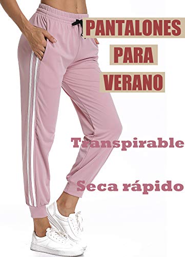 STARBILD Pantalones Deportivos Casual Transpoirable para Mujer con Cintura Elástico Cordón y Bolsillos para Deportes Caseros Fitness Jogger Gym Rosa XL