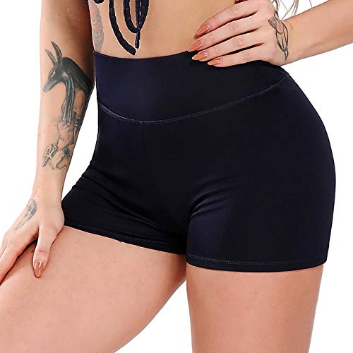 STARBILD Shorts Pantalones Deportes Cortos de Fitness Mallas para Mujer Elástico de Alta Cintura para Correr Gimnasio Gym #1 Classic-Azul Marino M