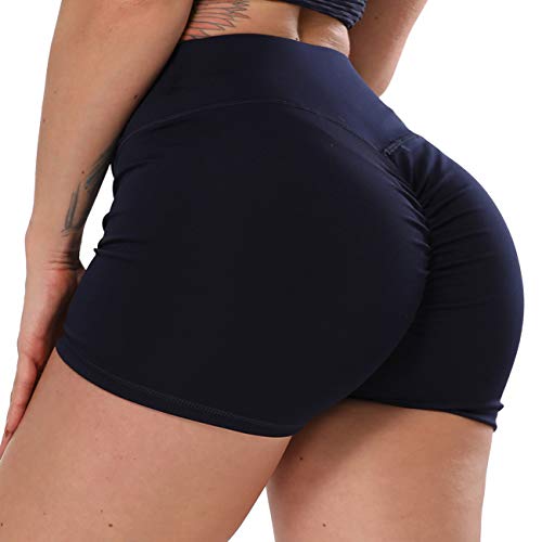 STARBILD Shorts Pantalones Deportes Cortos de Fitness Mallas para Mujer Elástico de Alta Cintura para Correr Gimnasio Gym #1 Classic-Azul Marino M