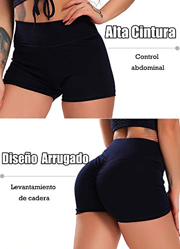 STARBILD Shorts Pantalones Deportes Cortos de Fitness Mallas para Mujer Elástico de Alta Cintura para Correr Gimnasio Gym #1 Classic-Azul Marino M