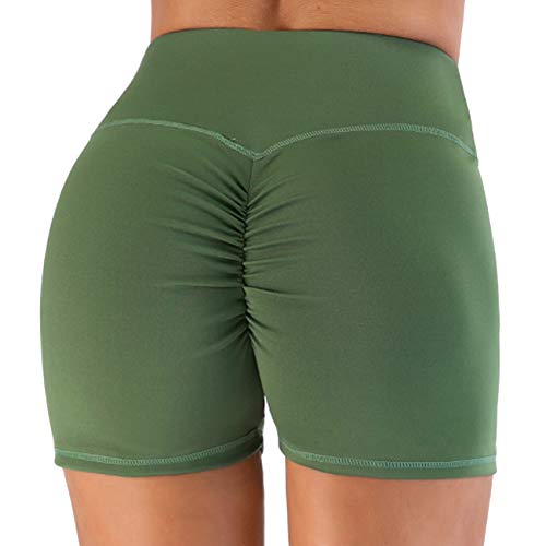 STARBILD Shorts Pantalones Deportes Cortos de Fitness Mallas para Mujer Elástico de Alta Cintura para Correr Gimnasio Gym #1 Classic-Verde Oscuro XL