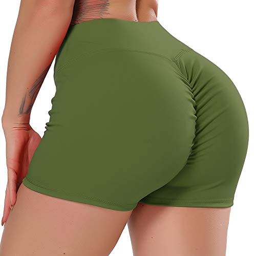 STARBILD Shorts Pantalones Deportes Cortos de Fitness Mallas para Mujer Elástico de Alta Cintura para Correr Gimnasio Gym #1 Classic-Verde Oscuro XL