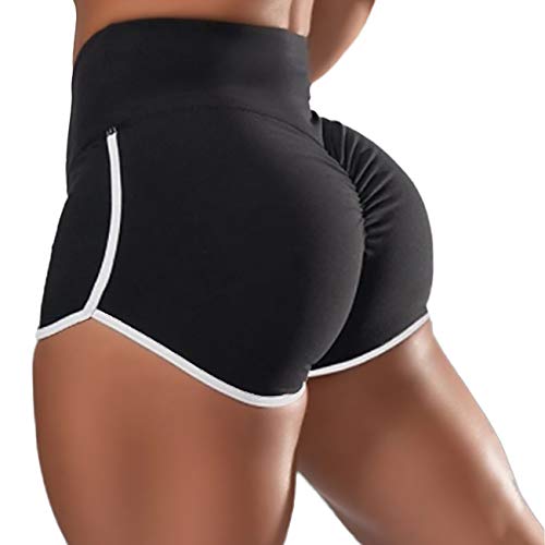 STARBILD Shorts Pantalones Deportes Cortos de Fitness Mallas para Mujer Elástico de Alta Cintura para Correr Gimnasio Gym #2 Sexy-Negro S