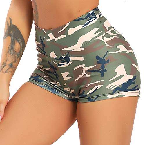 STARBILD Shorts Pantalones Deportes Cortos de Fitness Mallas para Mujer Elástico de Alta Cintura para Correr Gimnasio Gym #4 Pattern Classic-Camuflaje S