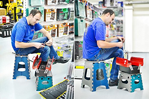 STARK Taburete Plegable Multiusos/Escalón con Mango, hasta 120 kg, Altura 44 cm en Gris-Azul para Cocina, baño, jardín STARK Taburete Plegable Multiusos/Escalón con Mango, hasta 120 kg, Altura 44 cm en Gris-Azul para Cocina, baño, jardín