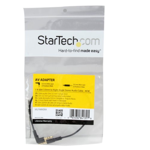 StarTech MU1MMSRA - Cable Delgado de Audio estéreo, 3.5 mm, 30 cm, acodado con ángulo Recto