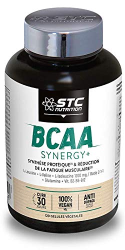 STC NUTRITION - BCAA Synergy+ - Complemento alimenticio rico en aminoácidos conectados - Aumenta la resistencia al esfuerzo - Reduce la fatiga muscular - Limita las durezas - 120 cápsulas - Vegan STC NUTRITION - BCAA Synergy+ - Complemento alimenticio rico en aminoácidos conectados - Aumenta la resistencia al esfuerzo - Reduce la fatiga muscular - Limita las durezas - 120 cápsulas - Vegan