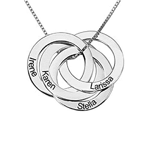 Steeler Collar Personalizado de 4 Anillos rusos Nombre Personalizado Grabado círculos entrelazados Collar joyería Disco Colgante