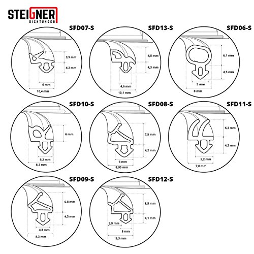 STEIGNER Junta para Puerta y Ventana SFD12 1m Junta de goma Junta de perfil TPE Negro