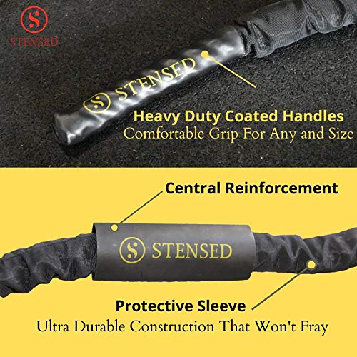 STENSED Battle Rope - Cuerda de Batalla con Kit de Correa de Anclaje 100% poliéster Dacron 9/12/15 m diámetro 38/50 Ideal para Crossfit Musculación, Cardio Training (3.8CM*12M.Lenght)