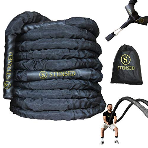 STENSED Battle Rope - Cuerda de Batalla con Kit de Correa de Anclaje 100% poliéster Dacron 9/12/15 m diámetro 38/50 Ideal para Crossfit Musculación, Cardio Training (3.8CM*12M.Lenght) STENSED Battle Rope - Cuerda de Batalla con Kit de Correa de Anclaje 100% poliéster Dacron 9/12/15 m diámetro 38/50 Ideal para Crossfit Musculación, Cardio Training (3.8CM*12M.Lenght)