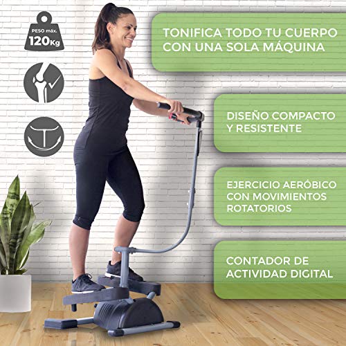 Stepper Fitness Cardio Twister. Ejercita Glúteos, Piernas, Cintura, Abdominales y Brazos. Pantalla Digital de Control.