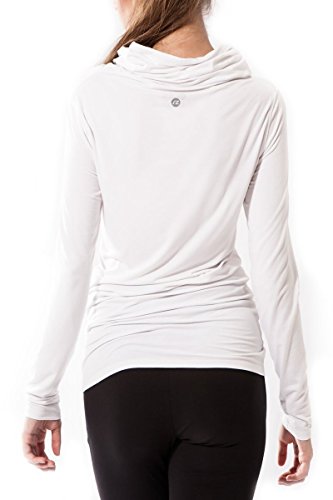 Sternitz Camisa Fitness para Mujer, Bhakti Hoodie, Ideal para Hacer Pilates, Yoga y Cualquier Deporte, Tela de bambú, ecológica y Suave. Cuello Largo. (L, Blanco)