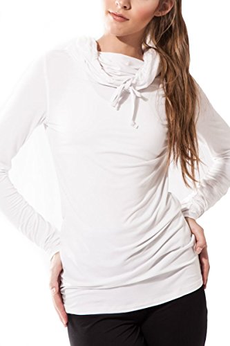 Sternitz Camisa Fitness para Mujer, Bhakti Hoodie, Ideal para Hacer Pilates, Yoga y Cualquier Deporte, Tela de bambú, ecológica y Suave. Cuello Largo. (L, Blanco)