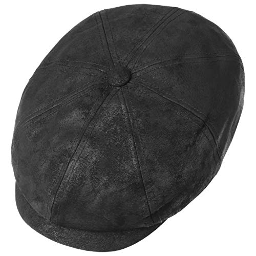 Stetson Gorra Plana Hatteras Pigskin, Hombre - Gorra con Visera de Cuero - con Forro Interior - Gorra de Caballero Verano/Invierno - Boina Negro L (58-59 cm)