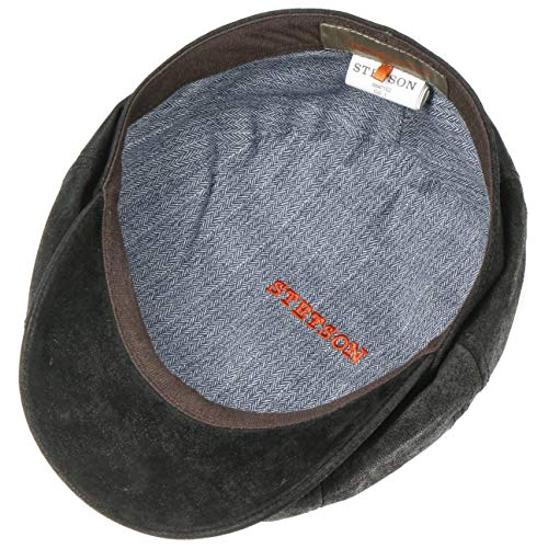 Stetson Gorra Plana Hatteras Pigskin, Hombre - Gorra con Visera de Cuero - con Forro Interior - Gorra de Caballero Verano/Invierno - Boina Negro L (58-59 cm)