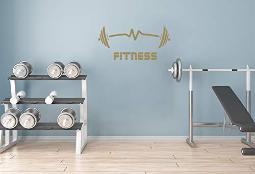 StickerDeen | Mancuernas de fitness en forma de latido para ejercicio, músculo, motivación, gimnasio, decoración de paredes, vinilo removible y adhesivo de regalo | (grande), dorado