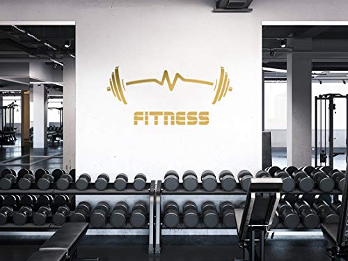 StickerDeen | Mancuernas de fitness en forma de latido para ejercicio, músculo, motivación, gimnasio, decoración de paredes, vinilo removible y adhesivo de regalo | (grande), dorado