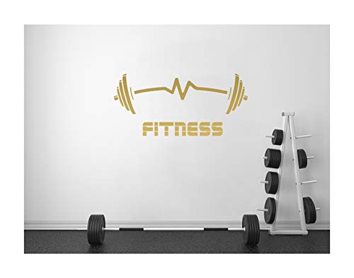 StickerDeen | Mancuernas de fitness en forma de latido para ejercicio, músculo, motivación, gimnasio, decoración de paredes, vinilo removible y adhesivo de regalo | (grande), dorado