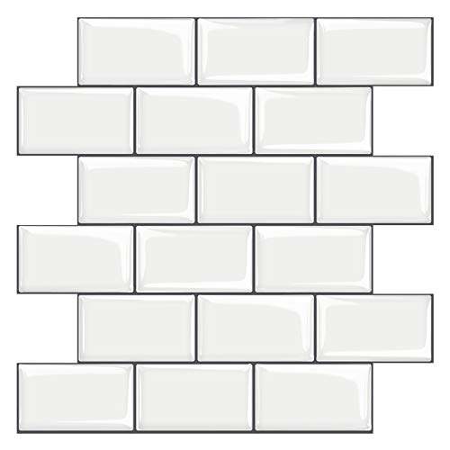 STICKGOO Pegatinas de Baldosas Engrosadas, Azulejos Adhesivos 3D Pegatinas de Azulejos Auto-Adhesivo, Vinilos Azulejos Decorativo Impermeable para Cocina y Baño, 30.5cm*30.5cm (Blanco-10 Piezas)