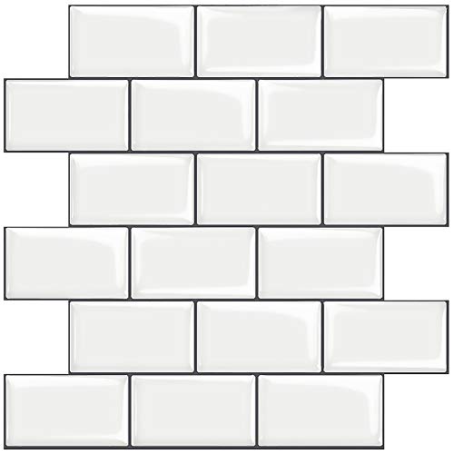 STICKGOO Pegatinas de Baldosas Engrosadas, Azulejos Adhesivos 3D Pegatinas de Azulejos Auto-Adhesivo, Vinilos Azulejos Decorativo Impermeable para Cocina y Baño, 30.5cm*30.5cm (Blanco-10 Piezas)