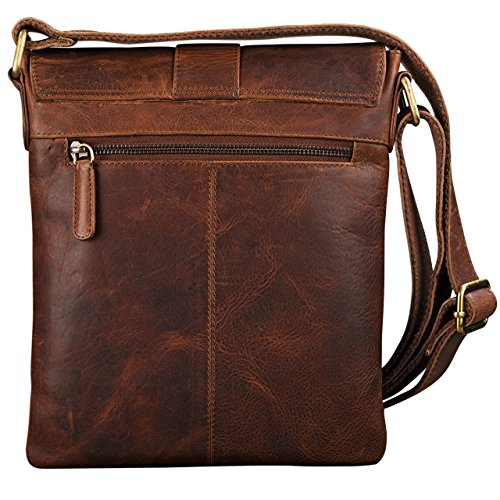 STILORD 'Mattia' Bolso de Piel Vintage pequeño para Hombres y Mujeres Bolso Mensajero o Bandolera para Tablet de hasta 10,1 Pulgadas de auténtico Cuero, Color:Kara - Cognac