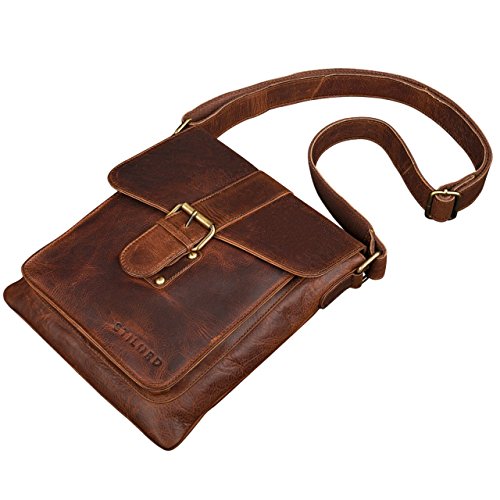 STILORD 'Mattia' Bolso de Piel Vintage pequeño para Hombres y Mujeres Bolso Mensajero o Bandolera para Tablet de hasta 10,1 Pulgadas de auténtico Cuero, Color:Kara - Cognac