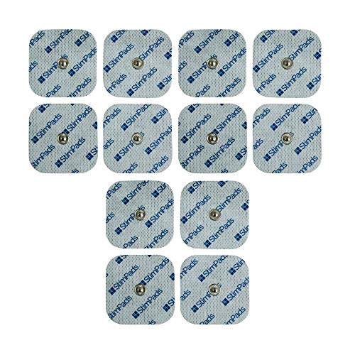 StimPads, 45X45mm, ECO-PACK de 12 unidades de alto rendimiento, electrodos TENS - EMS de larga duración con conector universal tipo snap de 3.5mm