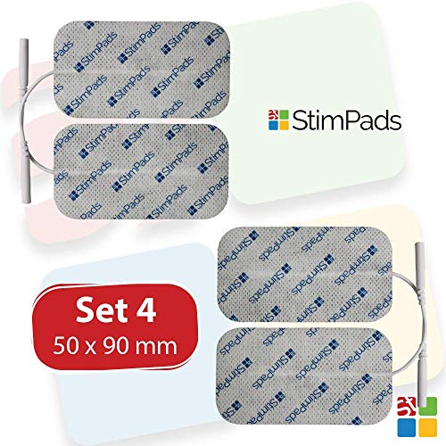StimPads, 50X90mm, Pack de 4 Unidades de Alto Rendimiento, electrodos TENS - EMS de Larga duración con Conector Universal Tipo Pin de 2mm StimPads, 50X90mm, Pack de 4 Unidades de Alto Rendimiento, electrodos TENS - EMS de Larga duración con Conector Universal Tipo Pin de 2mm