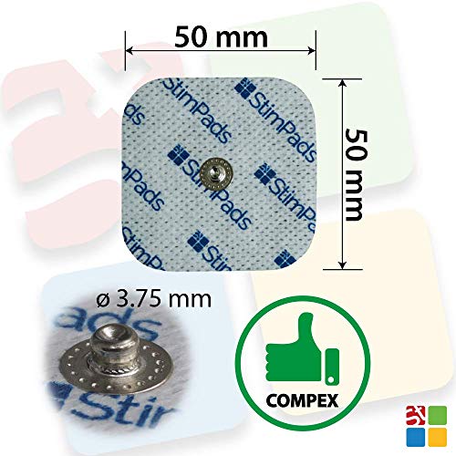 StimPads Electrodos para Compex*, envase con 4 electrodos 50x50mm. ¡Funcionan a la perfección con Compex*,100% compatibles! ¡Ahorra 30% en comparación con los originales!