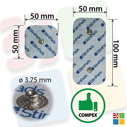 StimPads Electrodos para Compex*, promopack con 4 electrodos 50x100mm “Snap Dual” y 8 electrodos 50x50mm. ¡Funcionan a la perfección con Compex*! ¡Ahorra un 60% en comparación con los Originales! StimPads Electrodos para Compex*, promopack con 4 electrodos 50x100mm “Snap Dual” y 8 electrodos 50x50mm. ¡Funcionan a la perfección con Compex*! ¡Ahorra un 60% en comparación con los Originales!