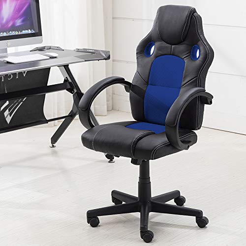 STmeng Sillas de Oficina, Computadora Ergonómico Silla de Oficina con Brazos, Ajustable Giratorio Oficina Esencial Silla (Azul)