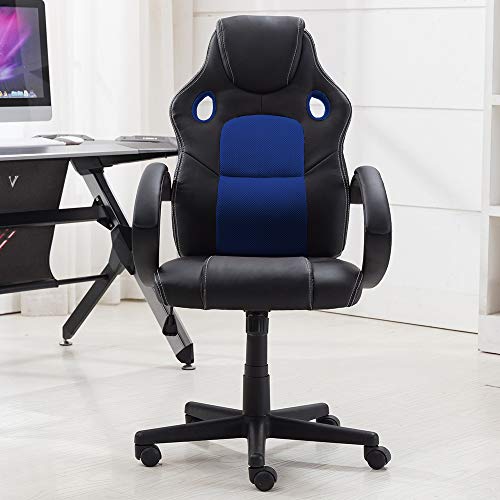 STmeng Sillas de Oficina, Computadora Ergonómico Silla de Oficina con Brazos, Ajustable Giratorio Oficina Esencial Silla (Azul)