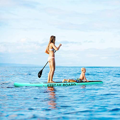 streakboard Tabla Hinchable, Stand-up Paddle Surf de Sup, Grosor hasta 15cm,Cubierta Antideslizante, Incluida Mochila, Correa, Remo y Bomba de Mano, Carga hasta 130kg, para Todos los Niveles… (Verde)