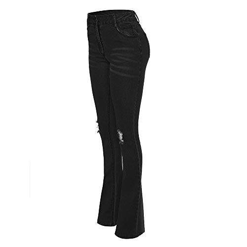 STRIR Mujer Vaqueros Acampanados Pantalones Largos Elástico Cintura Alta Retro Flared Jeans (XXL, Negro)