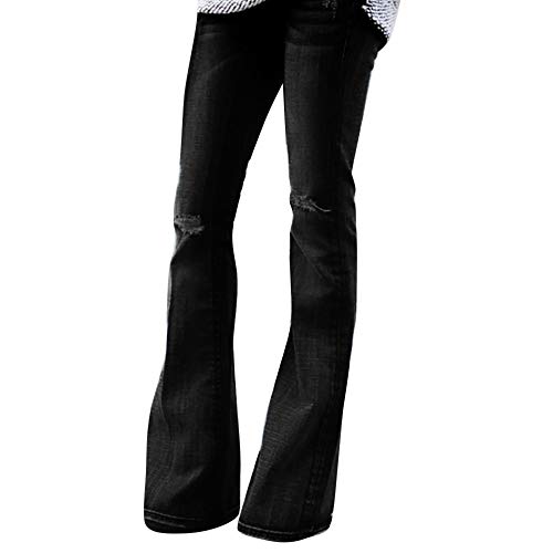 STRIR Mujer Vaqueros Acampanados Pantalones Largos Elástico Cintura Alta Retro Flared Jeans (XXL, Negro)