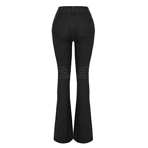 STRIR Mujer Vaqueros Acampanados Pantalones Largos Elástico Cintura Alta Retro Flared Jeans (XXL, Negro)