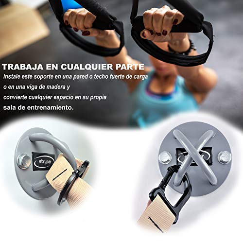 Stryser Soporte Anclaje de Techo y Pared en X para Correas de Suspensión Anillos de Gimnasia Yoga Swing Cuerdas de Batalla Equipo de Boxeo Incluye Juego de Tornillos con Tacos Fischer Duopower